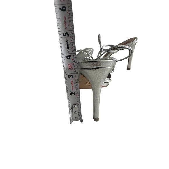 VINCENZA Silver Leather Puff Bow Laceup Heels Size 35 / US 5 NEW NWOB - Picture 6 of 9